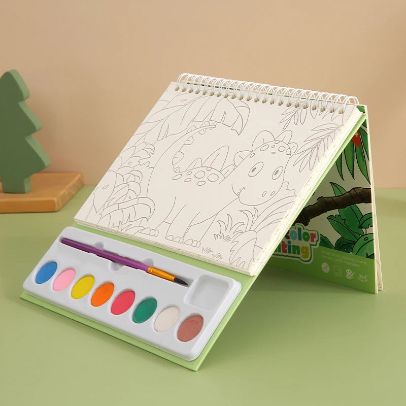 YUELU New Watercolor Painting Book Kids Art Drawing Toys 24 sheets Portable Watercolor Painting Book Set with Paint and Brush