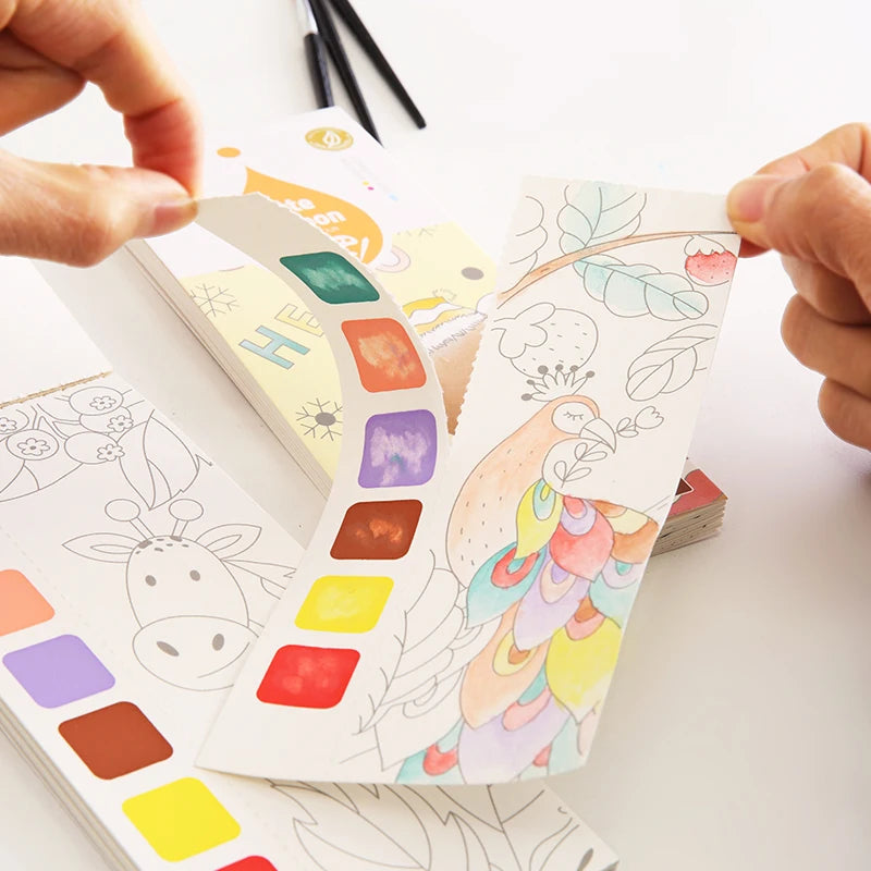 High Quality Portable 20 Pages Water Painting Book with Pigment Brush Custom Design Kid Colouring Paper Book