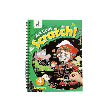YUELU 4 Design Wholesale 15.7*20.7cm Cartoon Scratch Book Children DIY Educational Toys Magic Rainbow Scratch Art Paper For Kids