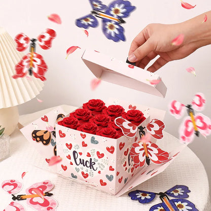 Flying Butterfly Heart Design Gift Box Crossing Line Technique-Surprise Creative Packaging for Birthday Party Graduation