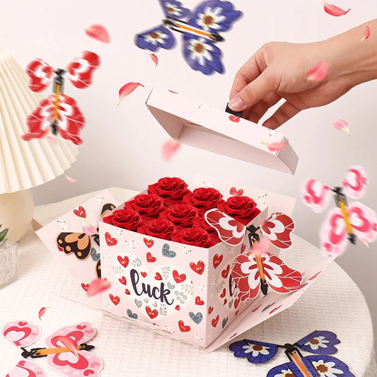 Flying Butterfly Heart Design Gift Box Crossing Line Technique-Surprise Creative Packaging for Birthday Party Graduation