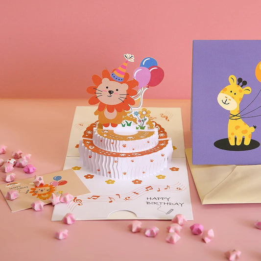 Wholesale Custom Printing Cute Birthday cake Happy Birthday 3D Pop Up Greeting Cards with Envelopes OEM or ODM