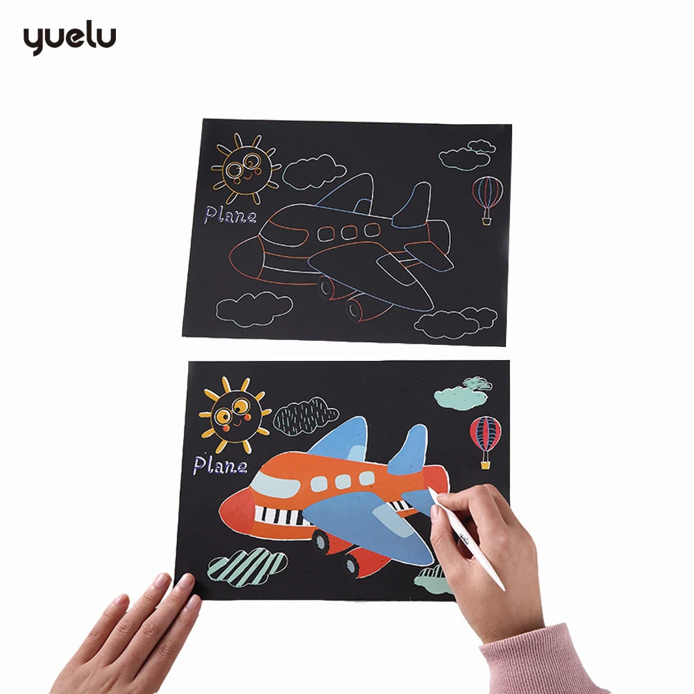 Eco Friendly A4 10pcs Size Scratch Cards Children Educational Toys Magic Rainbow DIY Scratch Art Paper For Kids