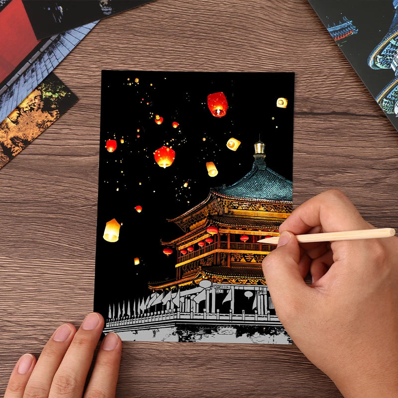 Scratch Rainbow Art Paper Set Sketch Art City Building Scratch Paper For Adult Art Projects