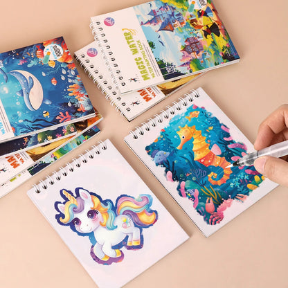 YUELU Kids Drawing Books Reusable Animal Water Painting Book Educational Toys Magic Water Book with Pen