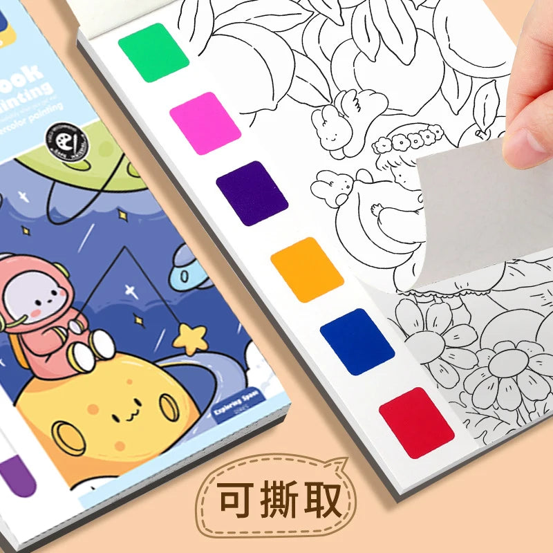 New Watercolor Painting Book Kids Art Drawing Toys 10 sheets Travel Pocket Watercolor Painting Book Set with Paint and Brush