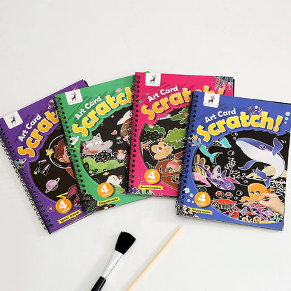 YUELU Wholesale Customized Creative Children's Puzzle Scratch Painting Cartoon Cute Children DIY Rainbow Scratch Paper Book Set