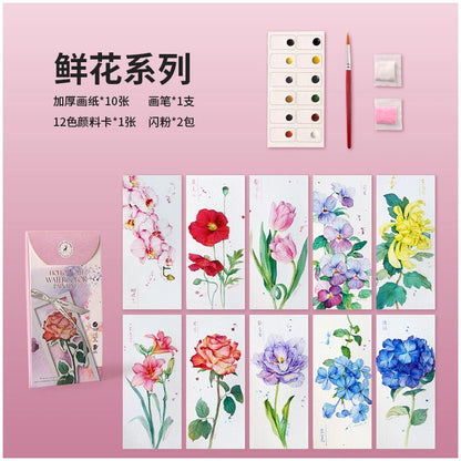 YUELU 10pcs/set Watercolor Bookmark Painting Set