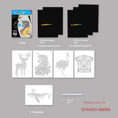 Stencil scratch paper set wholesale A4 animal construction diy manual scratch painting cross-border sales