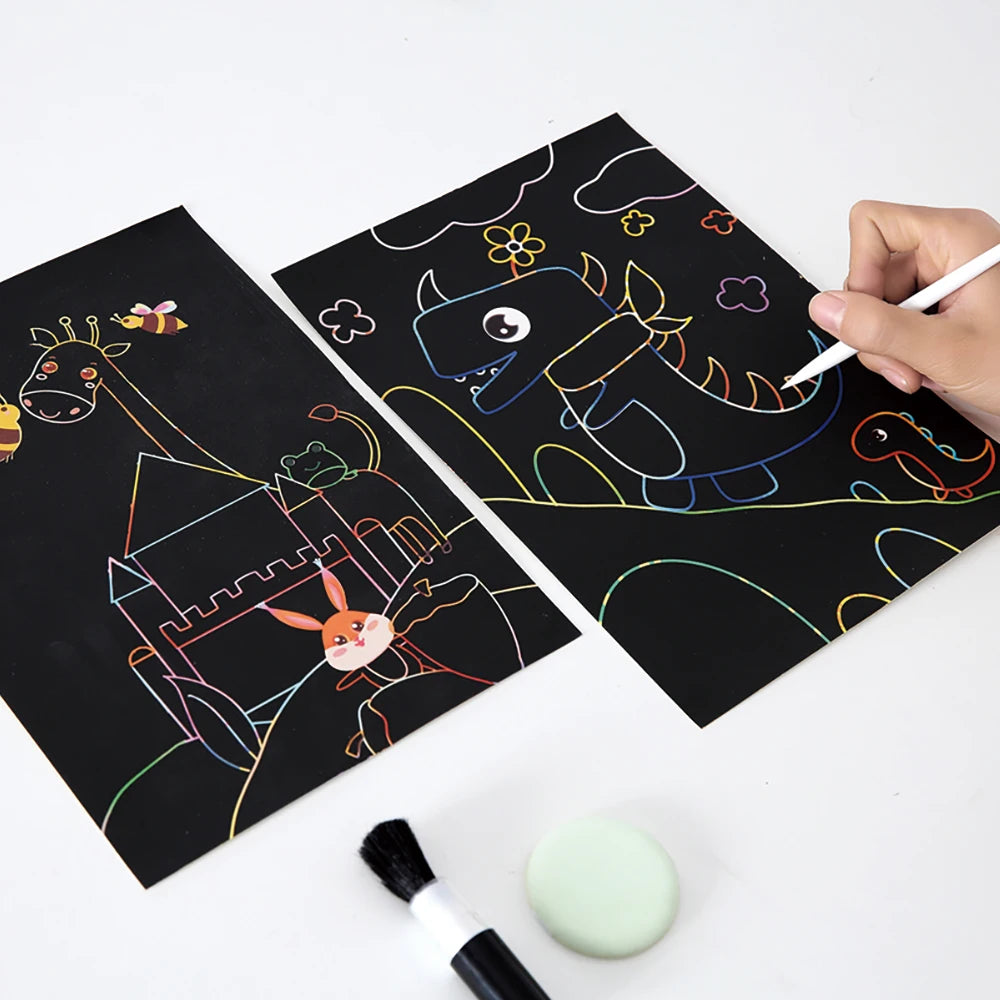 4pcs 16K Children DIY  Scratch Art Paper For Kids