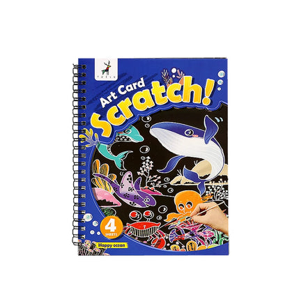 YUELU 4 Design Wholesale 15.7*20.7cm Cartoon Scratch Book Children DIY Educational Toys Magic Rainbow Scratch Art Paper For Kids