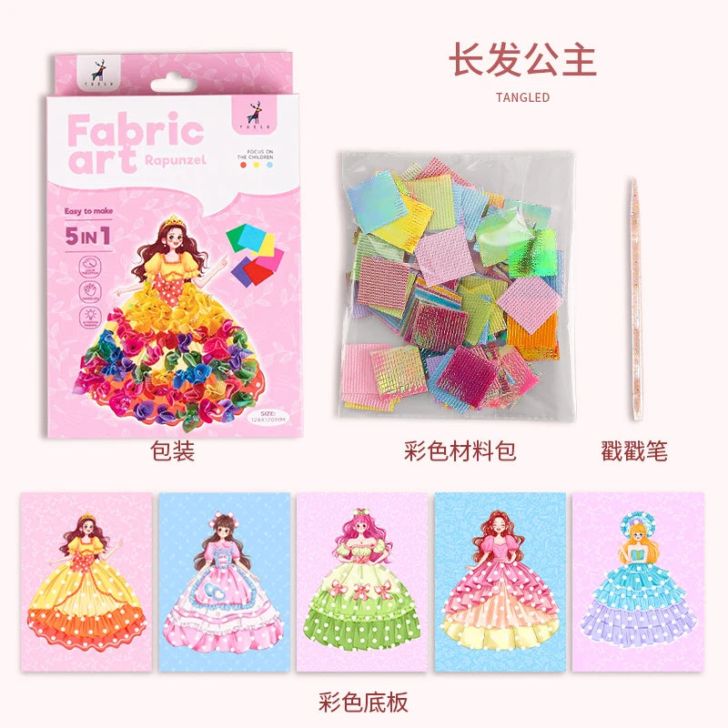 YUELU Creative Puzzle Puncture Painting Fabric Art New Girls DIY Dressing Up Poking Fabric Painting Craft For Kids With Stickers