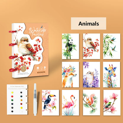Yuelu Portable Watercolor Notebook with 12-color Paint, Die-cut Design, Mushroom Button Closure Watercolor Notebook