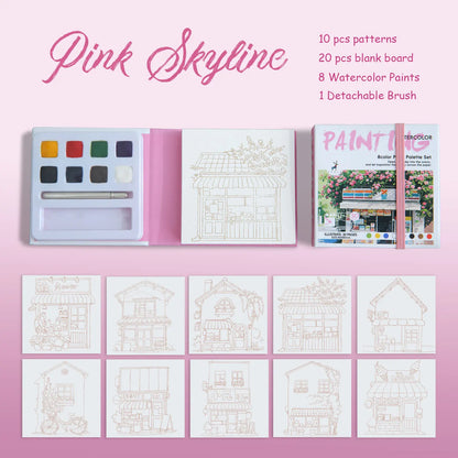 YUELU Travel Portable Mini Watercolor Kit with 8 Built-in Colors and Water Brush Watercolor Paper Sketchbook