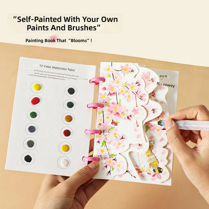 Yuelu Portable Watercolor Notebook with 12-color Paint, Die-cut Design, Mushroom Button Closure Watercolor Notebook