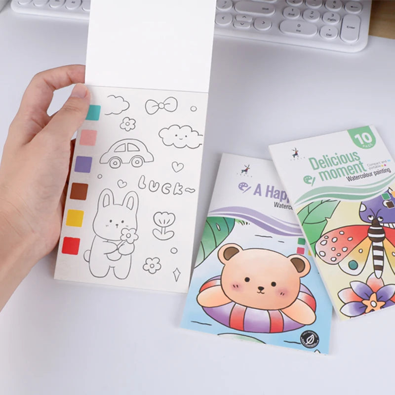 YUELU Wholesale Children Pocket Watercolor Painting Book Magic Travel Pocket Watercolor Book Set With Paint And Paint Brush