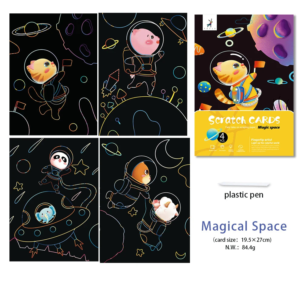 4pcs 16K Children DIY  Scratch Art Paper For Kids