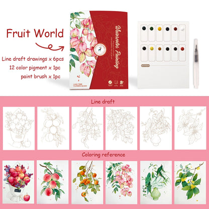 YUELU Beginners Watercolor Painting Set 6pcs Portable Watercolor Sketchbook Kit with Pigment Paint Brush