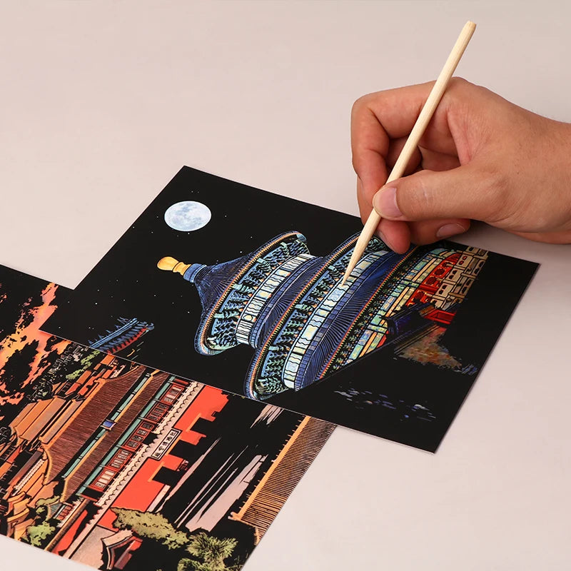 Scratch Rainbow Art Paper Set Sketch Art City Building Scratch Paper For Adult Art Projects