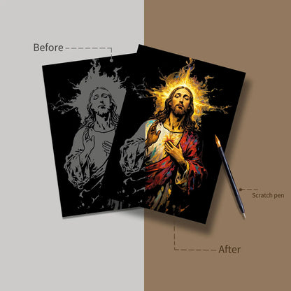 YUELU A3 Size 4pcs Jesus Art Scratch Painting Paper Creative Scratch Art Rainbow Drawing Set for Adult