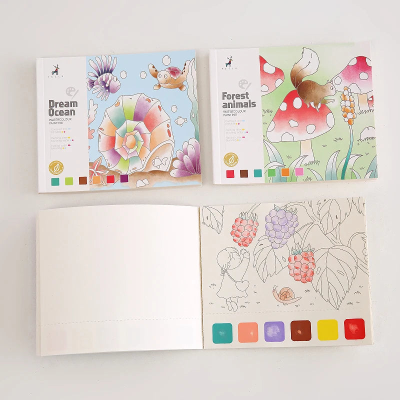 YUELU Portable 20 Pages Pocket Watercolor Painting Book with Pigment Brush Kids Colouring Paint Bookmark