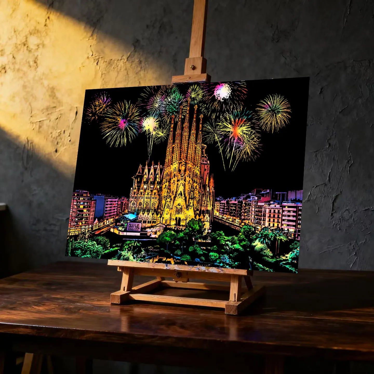 YUELU A3 Size Rainbow Scratch Art Painting Colorful City Series Scratch Cards Magic Night View Scratch Art Paper for Adults