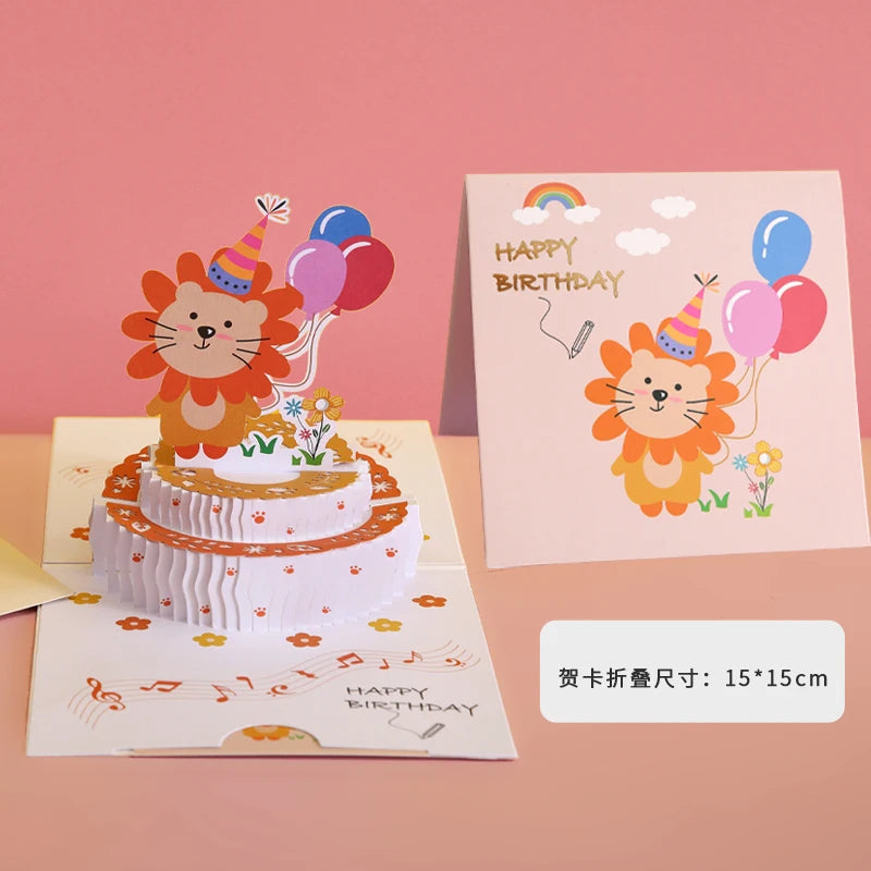 Wholesale Custom Printing Cute Birthday cake Happy Birthday 3D Pop Up Greeting Cards with Envelopes OEM or ODM