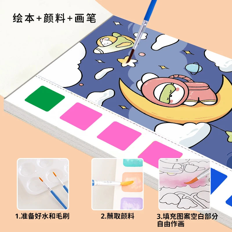 New Watercolor Painting Book Kids Art Drawing Toys 10 sheets Travel Pocket Watercolor Painting Book Set with Paint and Brush