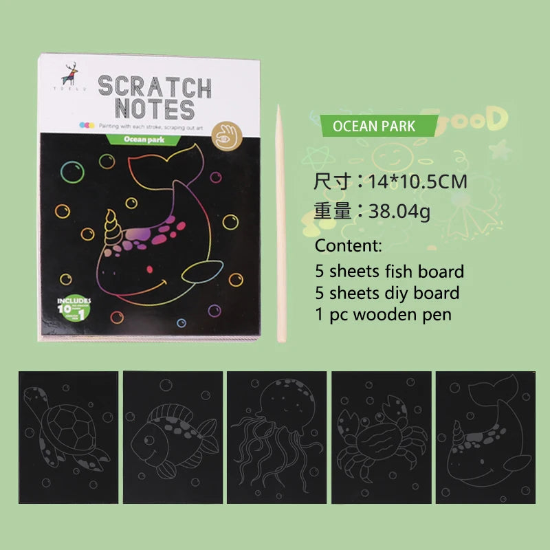 Wholesale Cheap Stationery DIY Scratch Notebook 10sheets Rainbow Scratch Paper Art Set For Kids