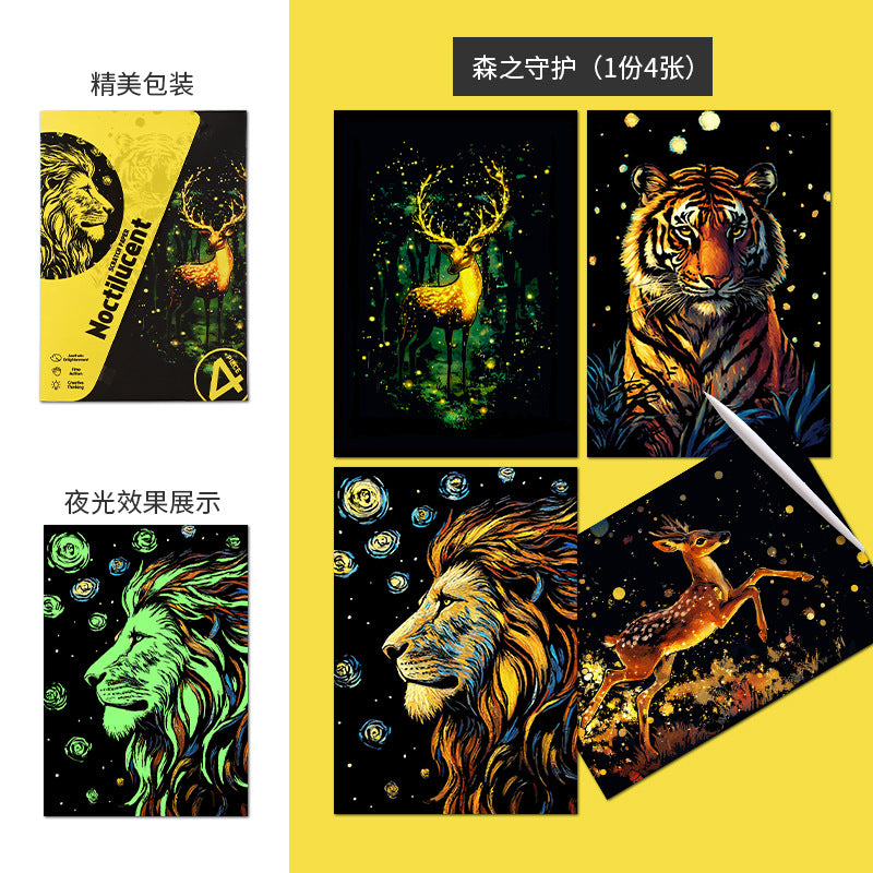 Glow in the Dark with YUELU A5 Scratch Art Paper, 4 Sheets of Adult Colorful Scratch Drawing for Students, Creative Toy Scratch Art Set