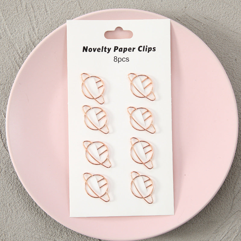 YUELU Creative metal paper clips 8 packs cute student hollow distinction needle office learning materials bookmark test paper clip