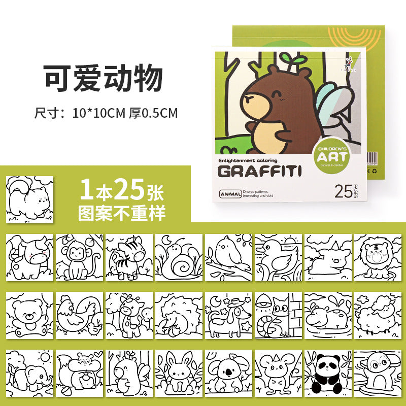 Convenient Cartoon Coloring Book for Kids with 25 Mini Watercolor Pages - Ideal for Kindergarten Children to Paint and Doodle
