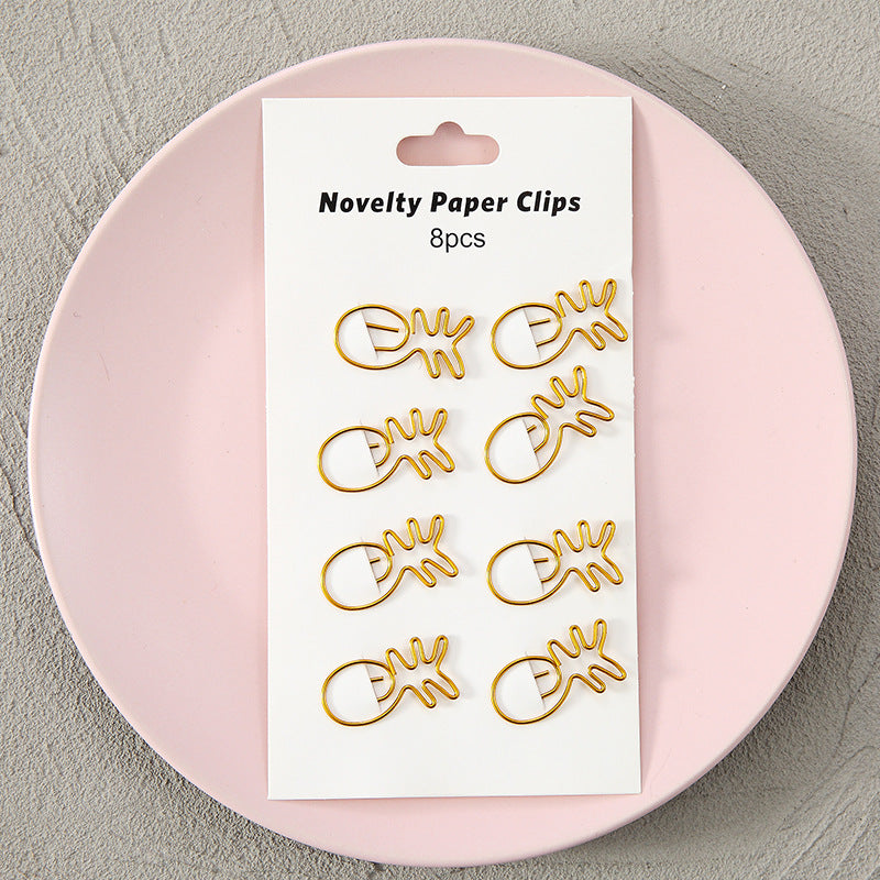 YUELU Creative metal paper clips 8 packs cute student hollow distinction needle office learning materials bookmark test paper clip