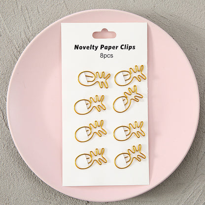 YUELU Creative metal paper clips 8 packs cute student hollow distinction needle office learning materials bookmark test paper clip