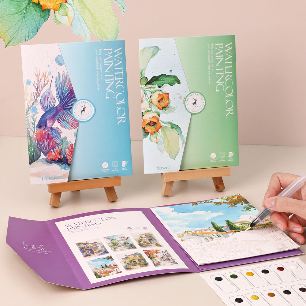Innovative Coloring Book with 12 Vibrant Watercolor Pigments for Kids' Artistic Creations