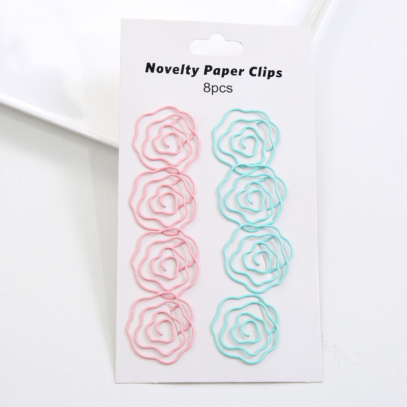 YUELU Creative metal paper clips 8 packs cute student hollow distinction needle office learning materials bookmark test paper clip