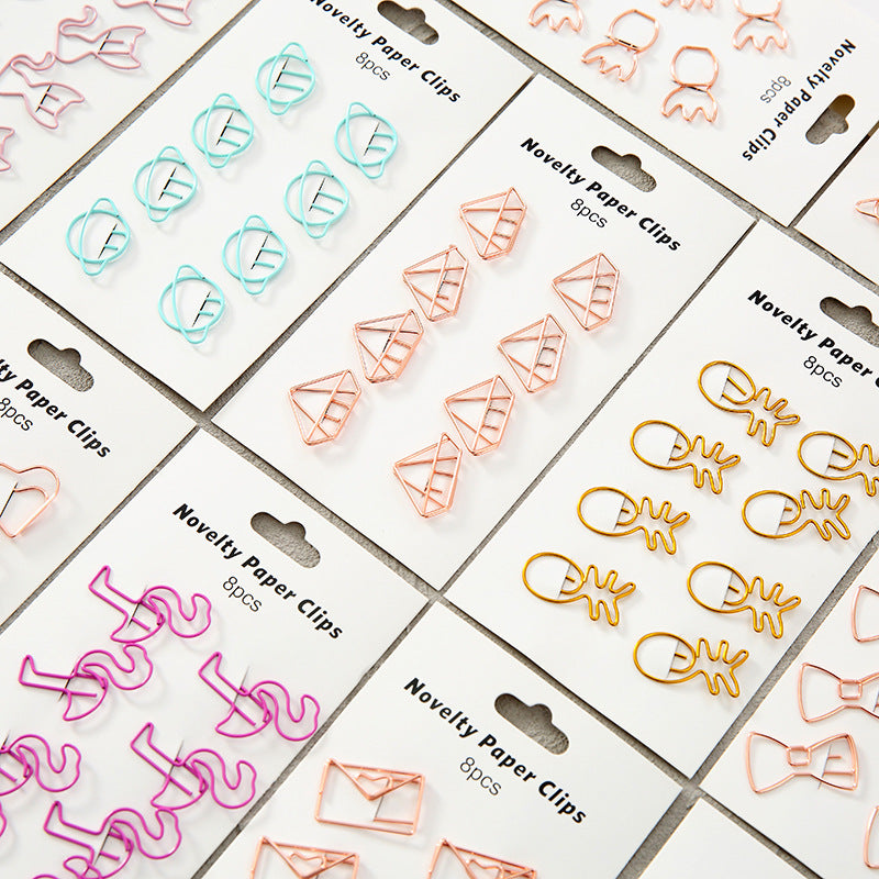 YUELU Creative metal paper clips 8 packs cute student hollow distinction needle office learning materials bookmark test paper clip