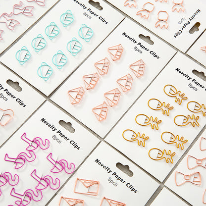 YUELU Creative metal paper clips 8 packs cute student hollow distinction needle office learning materials bookmark test paper clip