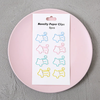 YUELU Creative metal paper clips 8 packs cute student hollow distinction needle office learning materials bookmark test paper clip