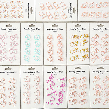 YUELU Creative metal paper clips 8 packs cute student hollow distinction needle office learning materials bookmark test paper clip