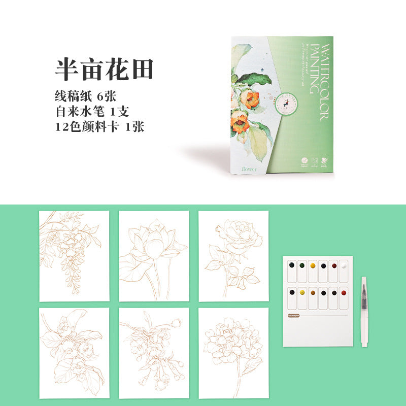 Innovative Coloring Book with 12 Vibrant Watercolor Pigments for Kids' Artistic Creations