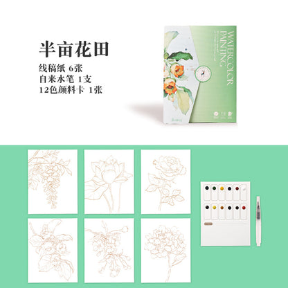 Innovative Coloring Book with 12 Vibrant Watercolor Pigments for Kids' Artistic Creations