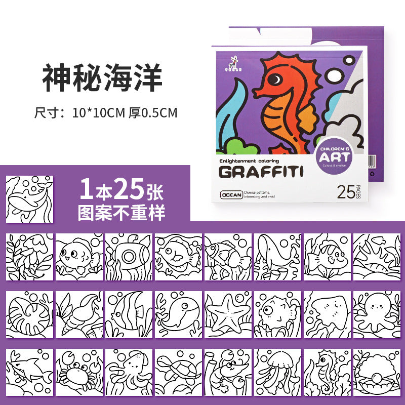 Convenient Cartoon Coloring Book for Kids with 25 Mini Watercolor Pages - Ideal for Kindergarten Children to Paint and Doodle