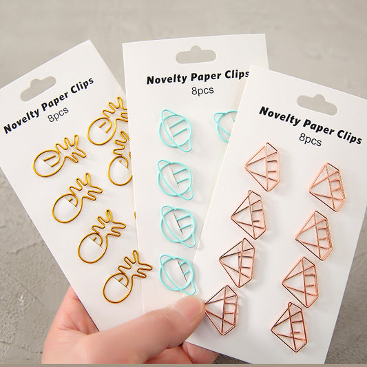 YUELU Creative metal paper clips 8 packs cute student hollow distinction needle office learning materials bookmark test paper clip