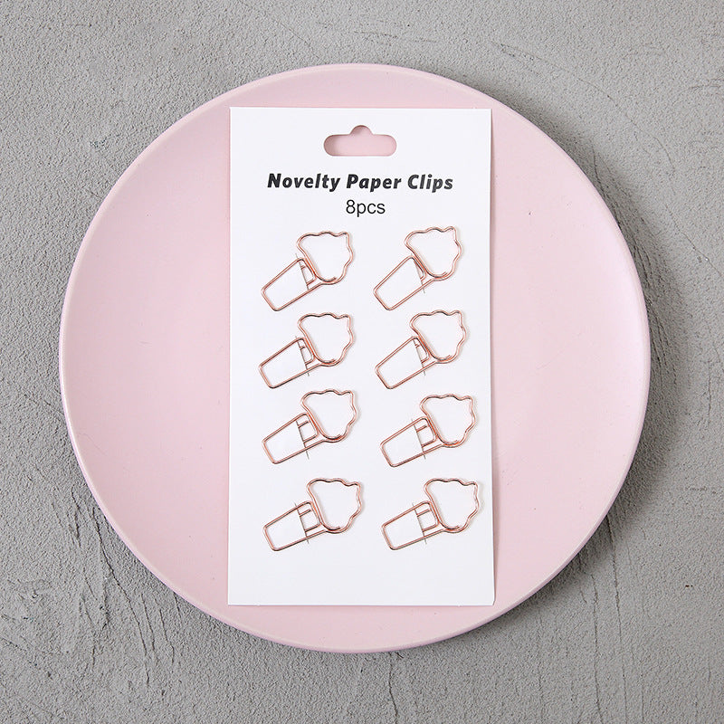 YUELU Creative metal paper clips 8 packs cute student hollow distinction needle office learning materials bookmark test paper clip