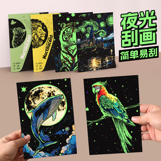 Glow in the Dark with YUELU A5 Scratch Art Paper, 4 Sheets of Adult Colorful Scratch Drawing for Students, Creative Toy Scratch Art Set