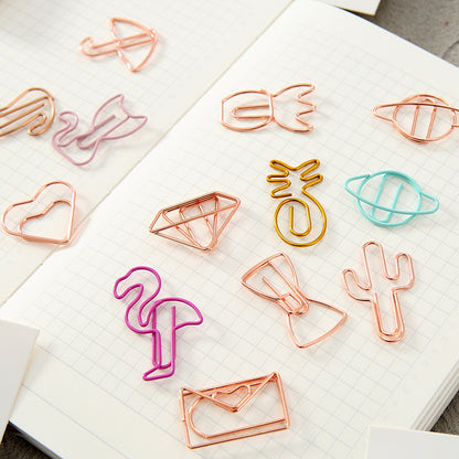 YUELU Creative metal paper clips 8 packs cute student hollow distinction needle office learning materials bookmark test paper clip