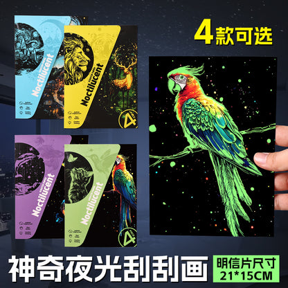 Glow in the Dark with YUELU A5 Scratch Art Paper, 4 Sheets of Adult Colorful Scratch Drawing for Students, Creative Toy Scratch Art Set