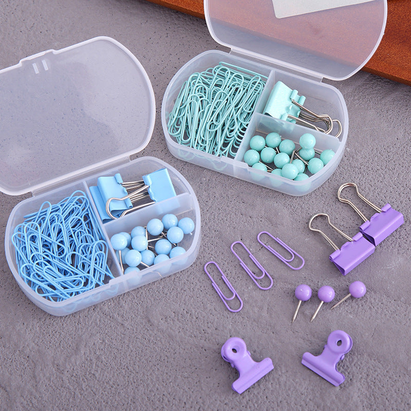 YUELU Creative colorful paper clip ticket clip thumbtack three-in-one combination office combination cute student stationery set