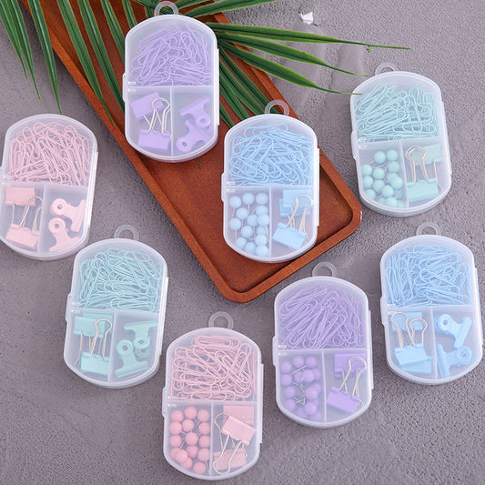 YUELU Creative colorful paper clip ticket clip thumbtack three-in-one combination office combination cute student stationery set